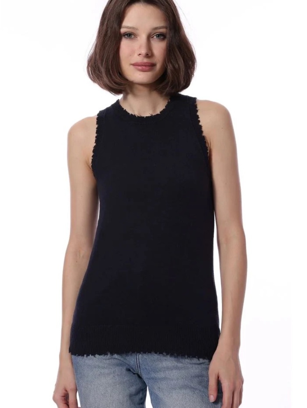 Minnierose Frayed Edge navy  Sleeveless Knit Top size small